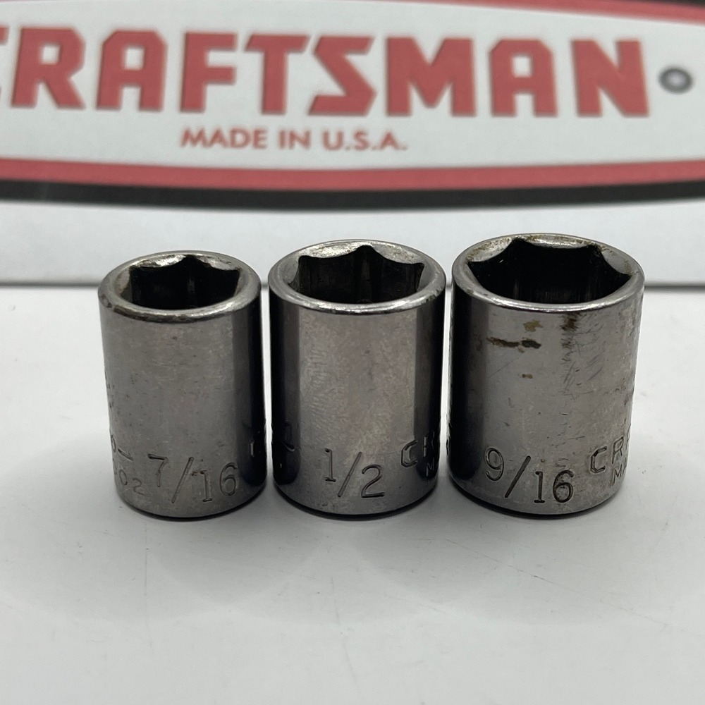 Craftsman Vintage Made in USA 3/8 Drive 6 Point SAE Socket Set 7/16 1/2 9/16